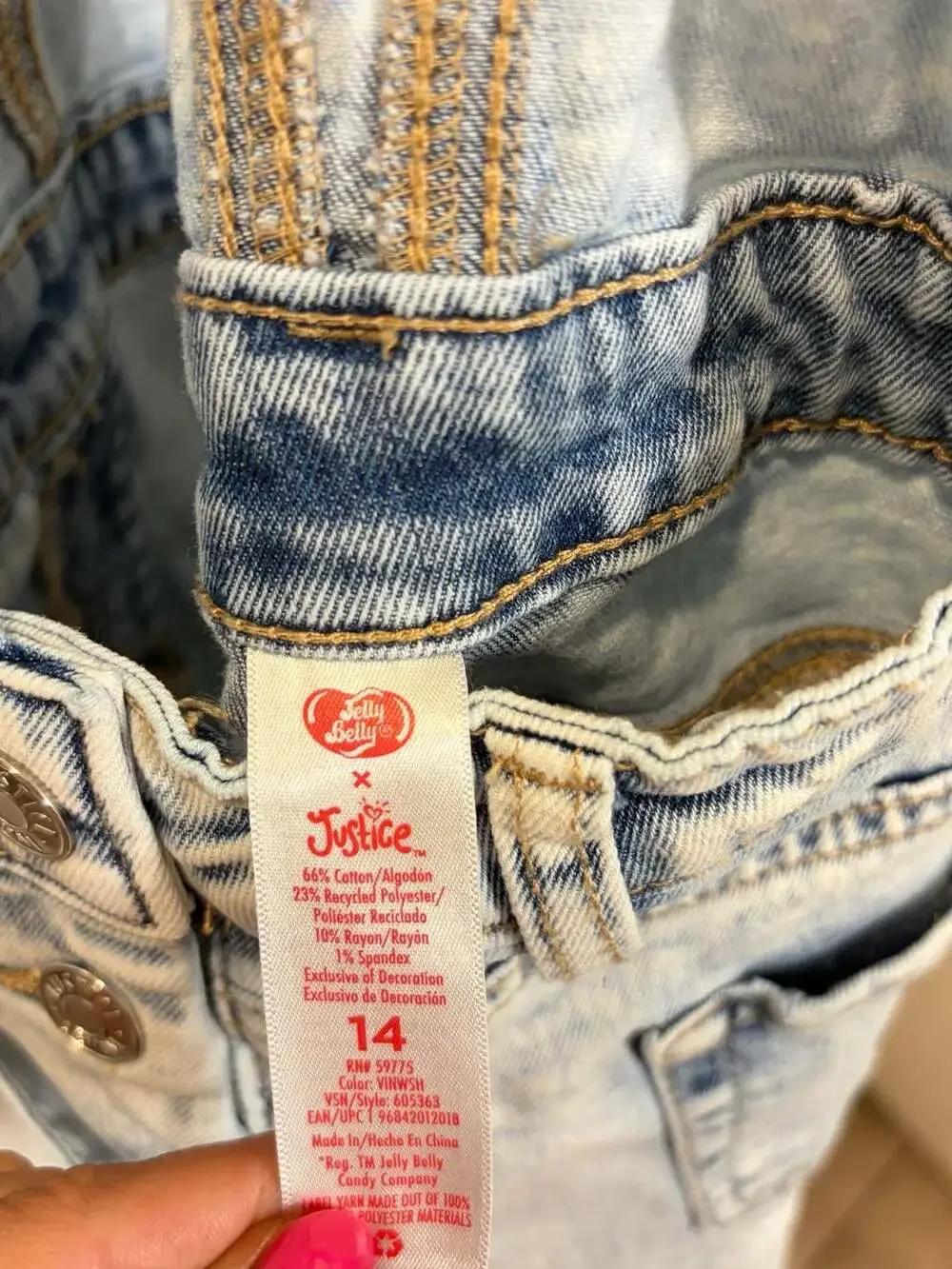 Justice x Jelly Belly Girls Denim Shortalls Rainbow Sequin Straps Size 14